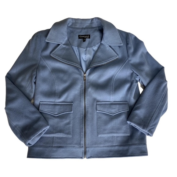 CONRAD C COLLECTION Powder Blue Wool Cashmere Zip Up Quiet Luxury Jacket 12 EUC - Picture 9 of 13